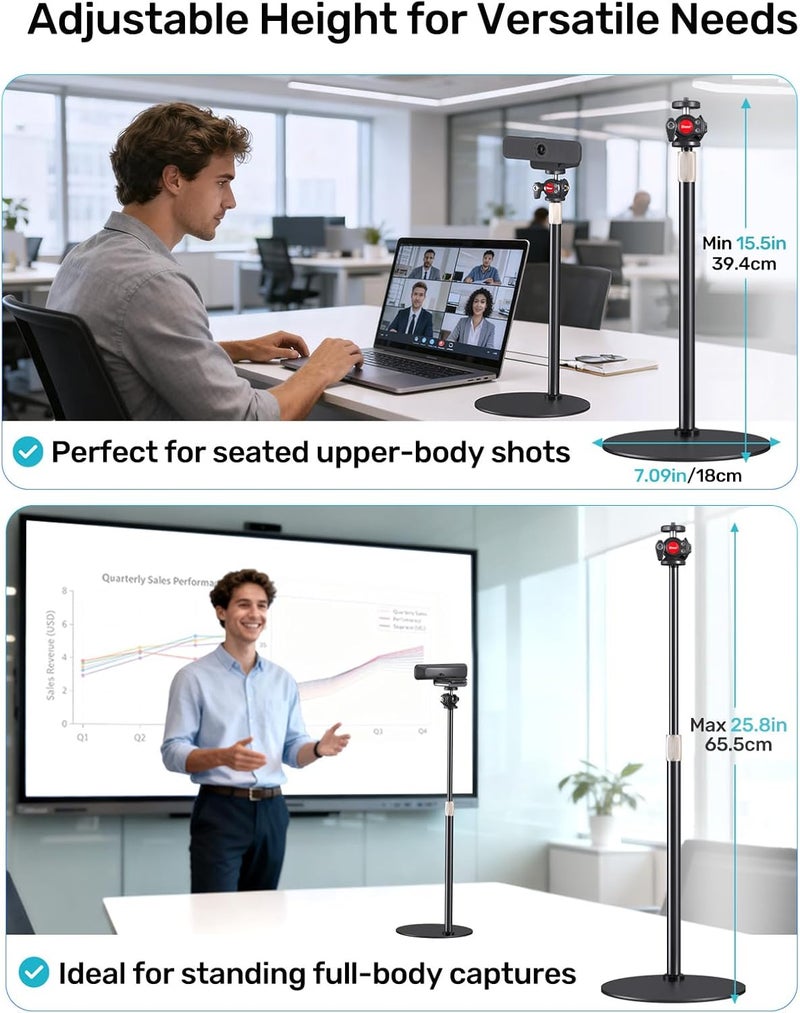 Etour Webcam Stand for Desk, Raise Height Desktop Stand with Adjustment for Logitech Webcam C920 C922 BRIO, 360°Rotatable Ballhead Desktop Tripod for Live Streaming/Video Calling with 1/4" Thread - Image 2